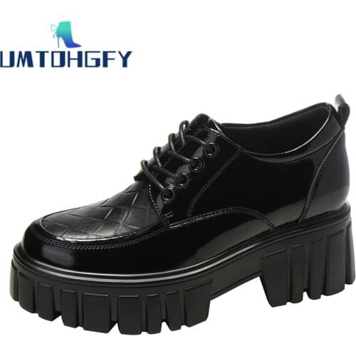 REVT New 2021 Womens Casual Single Shoes Spring British Retro Trend Thick-Soled Increase Slimming College Female Leather Shoes