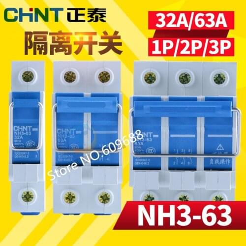 Chint NH3-63 2P Single Phase 3 Phase Mini Circuit Bbreaker Photovoltaic Isolating Switch MCB