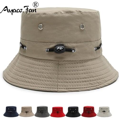 Unisex Harajuku Solid Bucket Hat Wear Rope Adjustable Women Men Fishing Hat Summer Sunhat Outdoor Fisherman Panama Hip Hop Cap