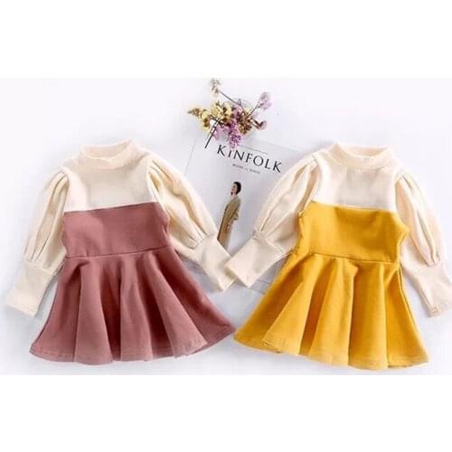 Children Princess Girls Dress Spring Spell Color Puff Sleeve Dress Baby Sweet Girl Dress Kids Clothing