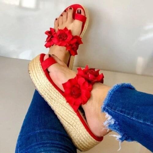 Women Casual Daily Flower Slip On Platform Sandals Summer Cute Ladies Beach Dress Flat Shoes