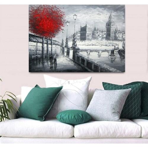 Modern Home Decor Living Room Wall Painting Modern Abstract Art Print Landscape Red Trees Retro Picture Canvas Painting No Frame