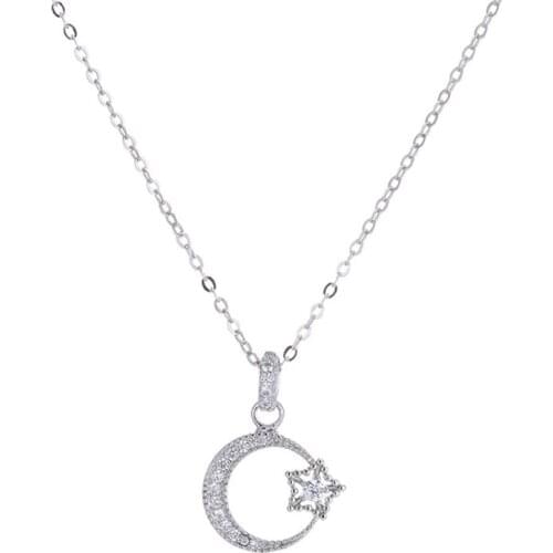 Trendy Necklaces and Pendants 925 Sterling Silver Micro Cubic Zircon Moon Star Choker Necklace for Women Wedding Party Collares