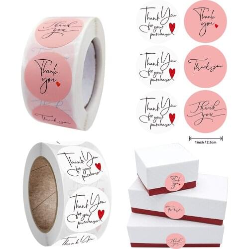 500pcs/roll 2.5cm Pink Thank You Sticker Red Love Birthday Party Gift Saling Decoration Journaling DIY Stationery Stickers