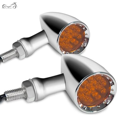 Universal Amber LED Chrome Motorcycle Stop Brake Running Turn Signal Tail Light For Harley Softail Dyna Fat Bob Chopper Bobber