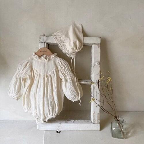 Vintage Newborn Baby Girl Lace Rompers Sweet Frilly Collar Princess Girl Birthday Party Costume for Toddler Baby Autumn Clothing