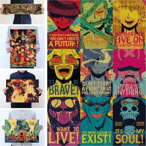 Vintage anime Ace Monkey·D·Luffy characterretro kraft paper poster One Piece nostalgic decorative wall sticker