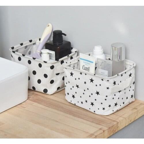 High Quality Desk Makeup Organizer Desktop Storage Basket Sundries Storage Box with Handle Linen 20.5x13x16cm Cotton Linen