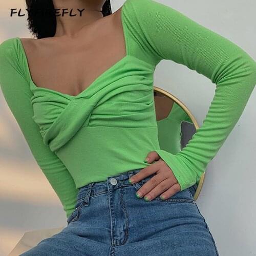 Vintage shirts women long sleeve tops sexy casual shirt streetwear korean ladies tops elegant square neck top green blusas