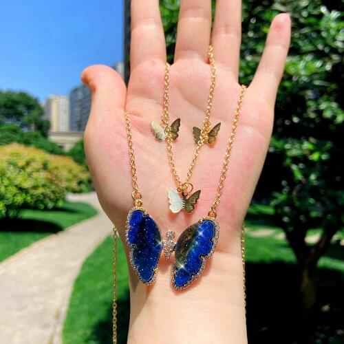 2020 New Trendy Butterfly Crystal Pendant Necklace For Women Multi-layer Gold Silver Color Choker Necklace Party Jewelry Gifts
