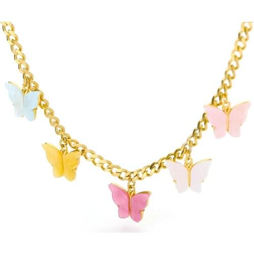 Harajuku Gummy Butterfly Choker Necklace For Women Girl Colorful Cool Pendant Necklace Vintage Punk Jewelry