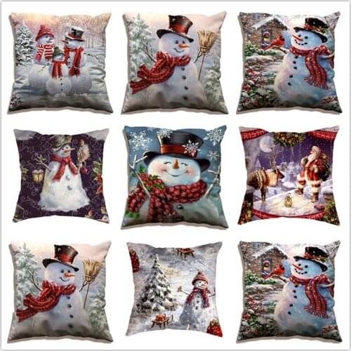 1Pc Christmas Snowman Santa Pillow Case Home Bedroom Sofa Decorative Cushion Cover