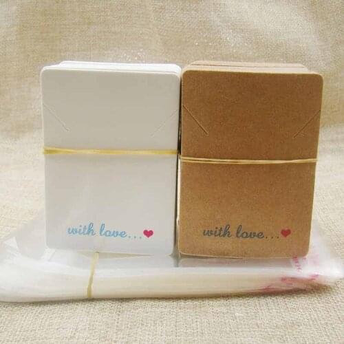 100 card with 100 opp5*7cm white /kraft handmade with love earring packing paper jewelry products display card custom cost extra