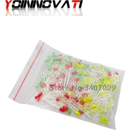 100pcs/lot F3 5 Colors Ultra Bright 3MM Round Water Clear Green/Yellow/Blue/White/Red LED Light Lamp Emitting Diode Dides