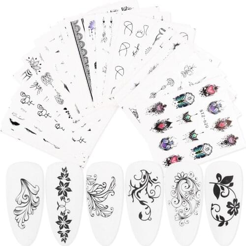 24pcs Nail Water Sticker Diy Colorful Abstract Image Nail Art Paper Decoration Manicure Style Accessoires