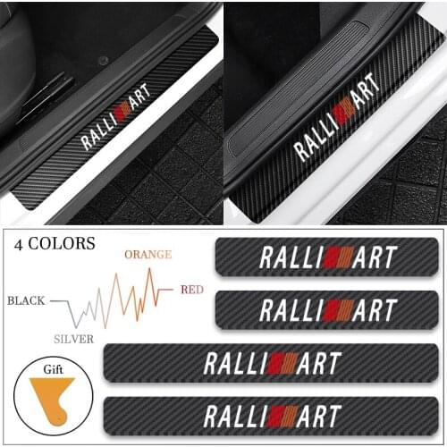 4PCS Car Stickers Sill Scuff Anti Scratch Carbon Fiber For Mitsubishi RalliArt Lancer Ralli Art 10 Asx Car Emblems Badge