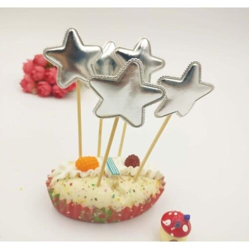 5Pcs/set Silvery White Five-Pointed Star Handmade Cupcake Toppers Baby Cake Party Supplies Birthday Wedding Party Decoration