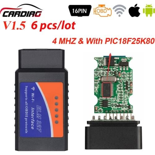 6pcs OBD2 Elm327 V1.5 Bluetooth/WIFI Car Diagnostic Tool V 1.5 OBD 2 elm 327 For Android/IOS/Windows OBDII Chip PIC18F25K80