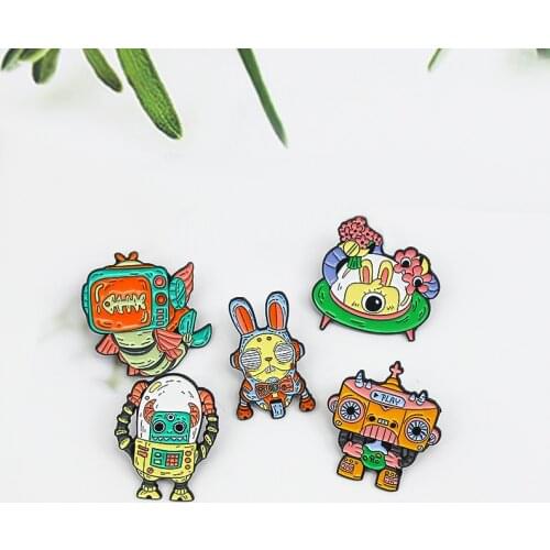 Fashion Robot Bunny Spaceship Tape Head Visible Prawn Creative Modeling Brooch Trend Badge Jewelry Neutral Ins Style Men Women