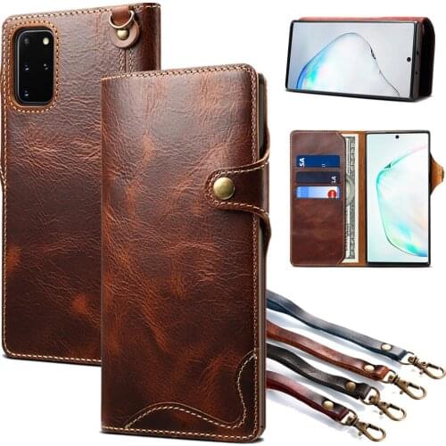 Genuine Leather Flip Case For Samsung Note 20 10 Ultra Luxury Case For S10 20 S10e Note20 Wallet Cover Wrist Strap Case Etui