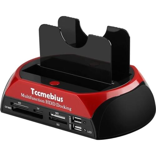 20 PCS Tccmebius USB2.0 to 2.5 3.5-inch SATA IDE dual slot external hard drive docking station, all-in-one card reader and hub