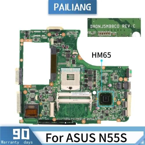 PAILIANG Laptop motherboard For ASUS N55S Mainboard DA0NJ5MB8C0 Core HM65 TESTED DDR3