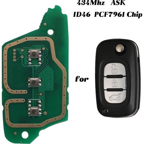 Jingyuqin 3 Button 434Mhz ASK Remote Car Circuit Board ID46 PCF7961 Chip Fob For Renault Clio III Clio 3 Master Twingo 2006-2016