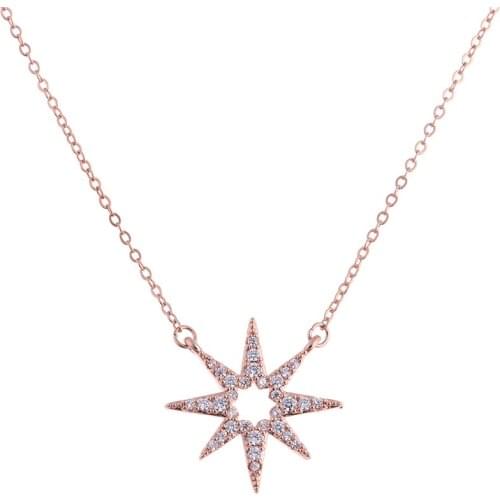 Lureme Rose Gold Color Necklace Copper with Crystal Sun Flowe Star Pendant Necklace for Women Girl Brand Jewelry Gift