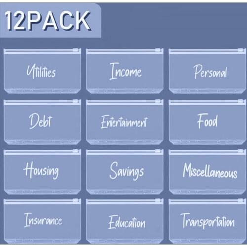 12 Pieces Binder Pockets A6 Size 6 Holes Binder Zipper Folders Envelopes Planner Organizer PVC Loose Leaf Bags for Saving Money