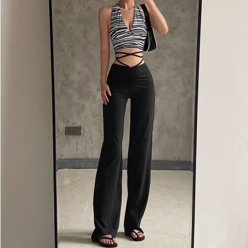 Sexy high-waisted black casual pants with a sense of design fashion straight pants all-match trend is thin