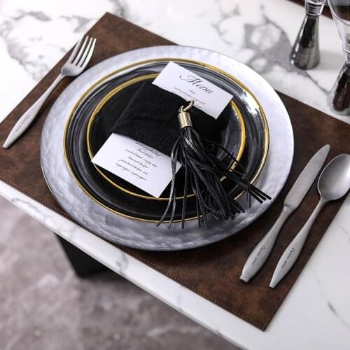 Phnom Penh Black Gray Glass Plate Set Lunch Cake Fruit Snack Dinner Plate Food Platter Tray Modern Round Dish Tableware Set