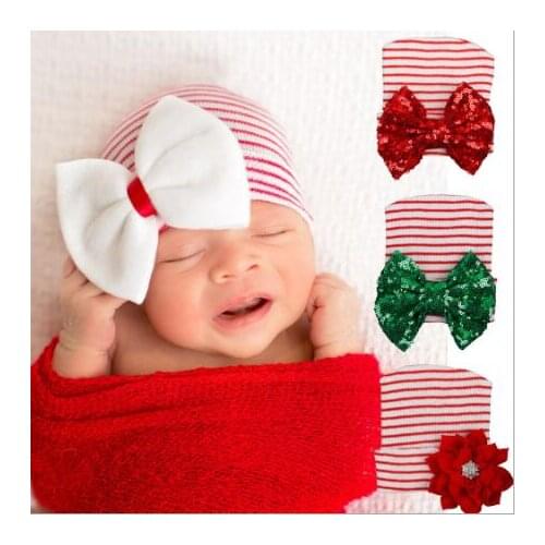 ON SALE 1PCS Girl Stripe Sequin Bowknot Hospital Hat Comfy Knit Winter Flower Beanie Cap
