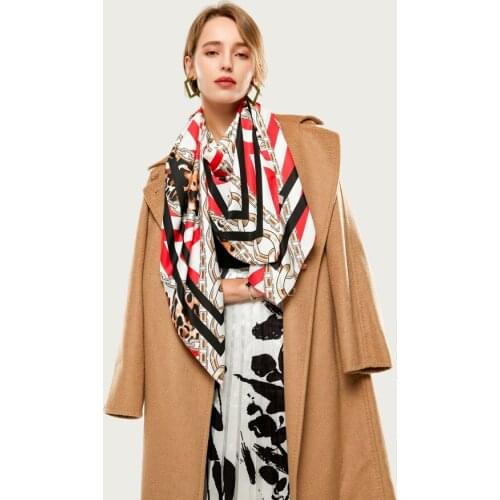 Large Square Scarf Stole Women Chain Pattern Vintage Silk Foulard Print Blanket Wrap [3628]