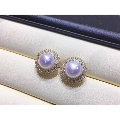 New natural freshwater pearl AA good quality 9-10 mm Tibetan silver stud earrings