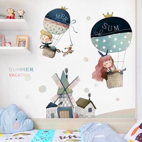 Nordic DIY Cartoon Balloon Girl Home Decor Wall Art Sticker Poster For Girls Kids Bedroom Wallpaper PVC Decoration Accessories