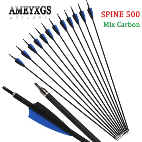 10/20pcs 30inch Spine 500 Composite Carbon Fiberglass Arrow With Rubber Feather For Bow Hunting Shooting Archery Accessories