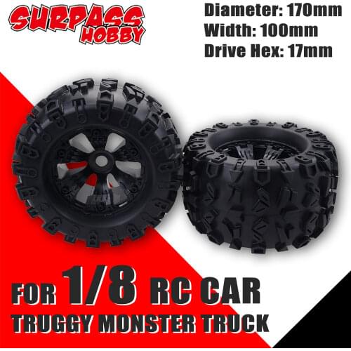 SURPASS HOBBY 2PCS 1/8 Monster Truck 170MM Wheels Tires 17mm Hex Wheel for RC Axial SCX10 Savage XL MOUNTED GT FLUX HSP HPI