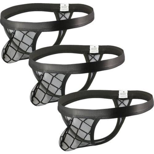 Plaid Mesh Men Bulge Pouch Thongs See Through Men Transparent Jockstrap Underwear Homme Slip Erotic Mens Gay Thong Underwear