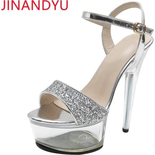 Bling Platform High Heels Woman Pumps New Stiletto Ladies Shoes and Sandals Sexy Party Shoes for Women Silver Gold Heels 15 Cm