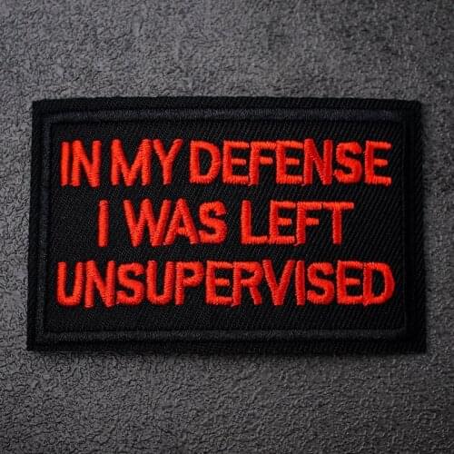 IN MY DEFENSE ... Size:5.0x7.9cm DIY Embroidery Badge Applique Clothes Ironing Clothing Sewing Supplies Decorative Badges