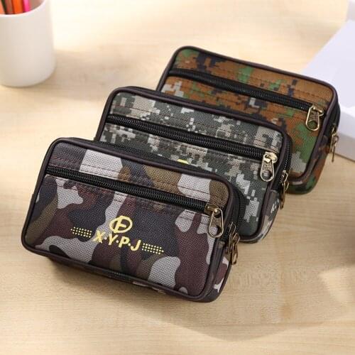 Vintage Mens Bag Fashion Camouflage Pattern Printing Waist Packs Casual Male Double Layers Wallet Purse Card Holder Phone Bags