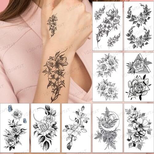 Waterproof Temporary Tattoo Sticker Female Tatto Rose Lily Waist Arm Body Art Tatoo Woman Man Child Flash Tattoos