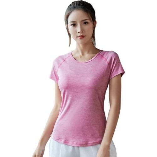 Women Yoga Clothes Sports T-shirts Fast Dry Running Loose O Neck Fitness Gym Exercise Top Tee Shirts Breathable Solid Color Tops