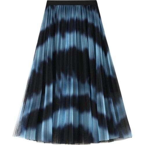 Summer Women Skirt Mesh Patchwork Stripped Pleated Skirt 2021 Long Fashion Sexy Club Street Casual OL Skirts Waist 62-108cm