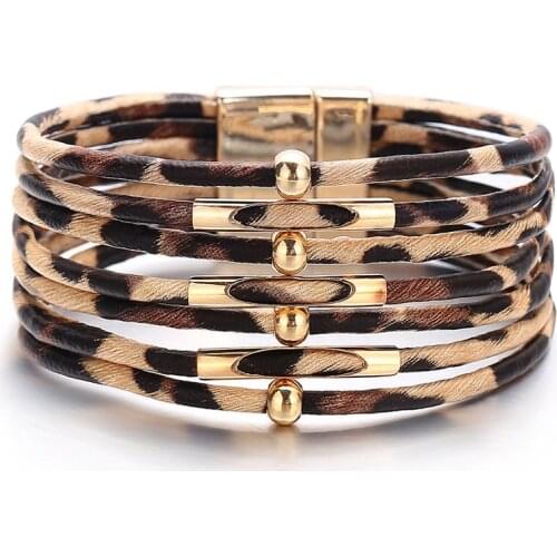 For Women Leopard Leather Bracelets 2019 New Fashion Bracelets & Bangles Multilayer Elegant Wide Wrap Bracelet Statement