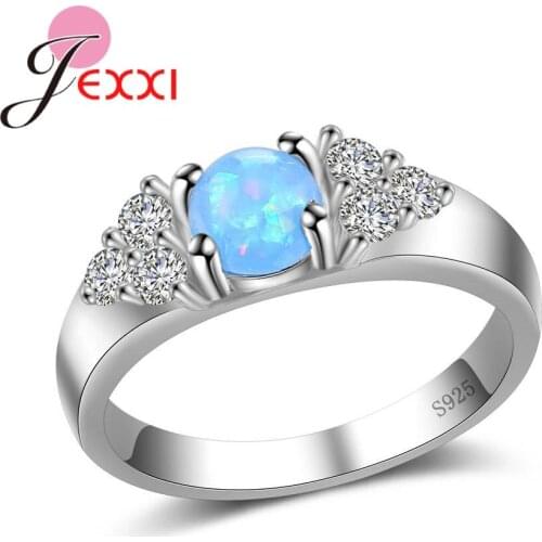 New Style Blue Fire Opal Ring Solid 925 Sterling Silver Fashion Jewelry Paved Clear Zircons Women Wedding Band Rings Hot