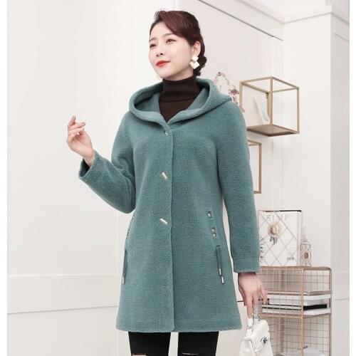 Women Autumn Winter Real Lamb Fur Coat Female Warm Natural Sheep Shearing Jacket Ladies Hooded Single Breasted Outwear X524