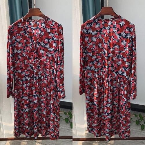 Ladies Viscose V Neckline Ruffled Detail Floral Printed Dress