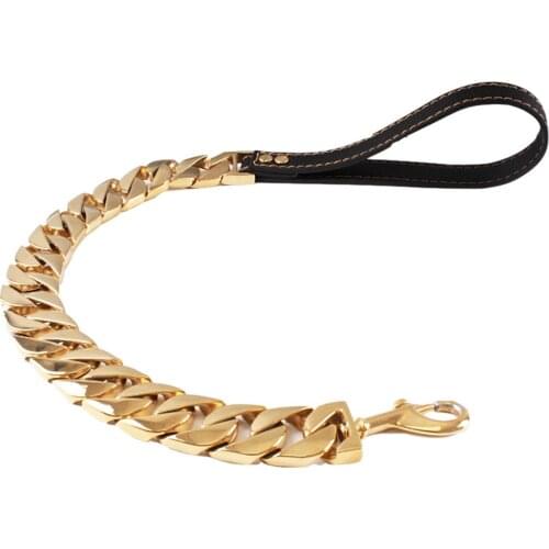 Golden Stainless Steel Strong Dog Collar 32mm for Large Dog Chain Trainning Leash Pitbull Bulldog Necklace