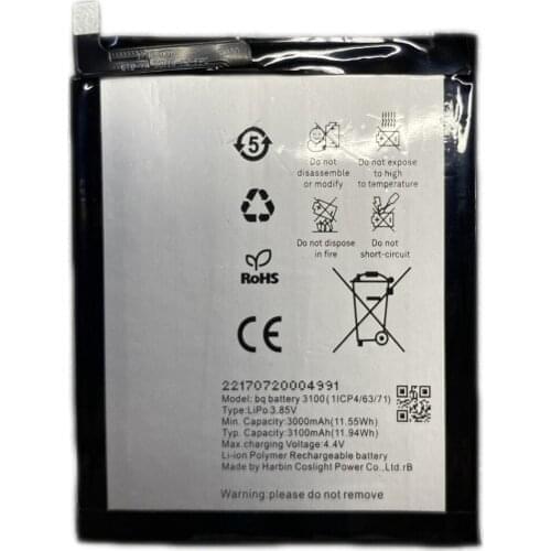 2pcs/lot 3100mAh battery for BQ battery 3100(1ICP4/63/76) Mobile phone BQ X X PLUS